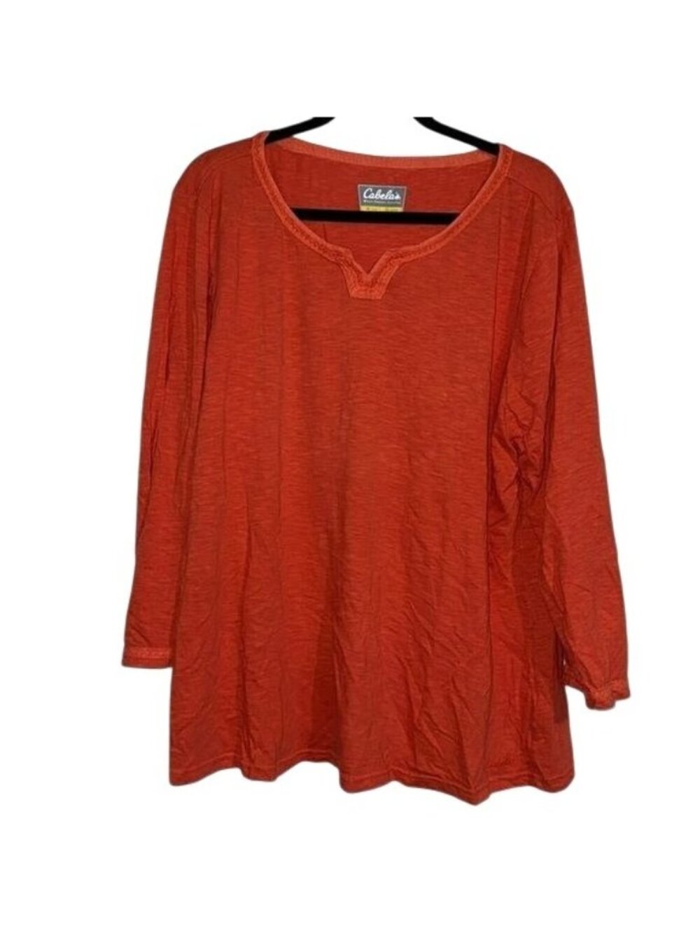 Cabelas Womens XL Orange Long Sleeve Tunic Top 100% Cotton Lightweight Casual